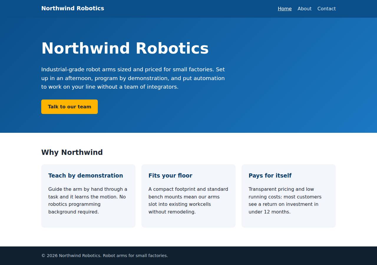 The home page, Static site on Railway